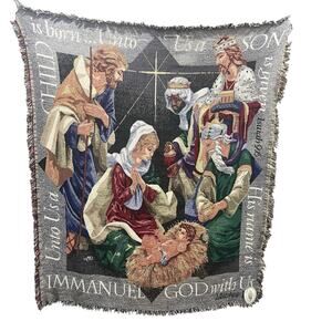 Vintage Nativity Scene Tapestry Throw Blanket Christmas Decor Religious Bible